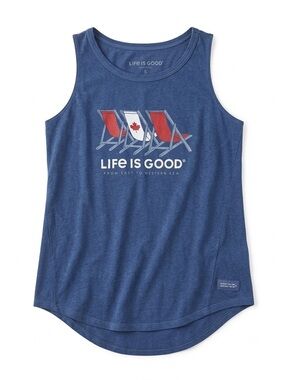 Life is good cotton tank blue small Canada Beach Chairs Cottage Lake Sea